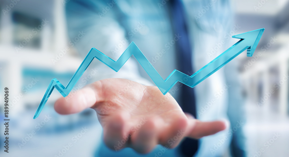 Poster businessman using digital modern arrow 3d rendering