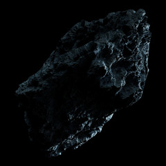 Dark rock asteroid isolated 3D rendering - obrazy, fototapety, plakaty