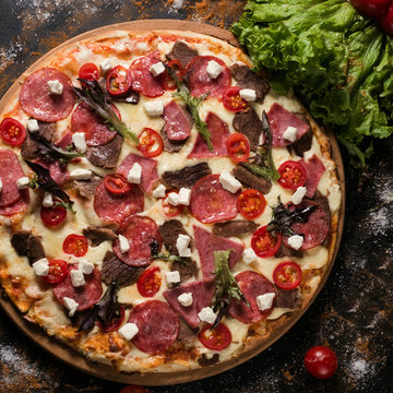 food photography art. pizza recipe. restaurant menu concept