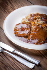 Braised beef with cabbage.