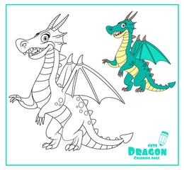 Fototapeta premium Cute cartoon dragon color and outlines for coloring isolated on white background