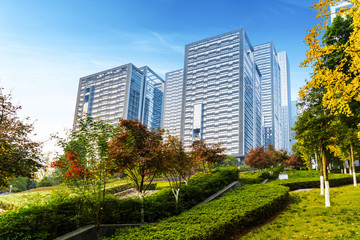 Obraz na płótnie Canvas Skyscrapers in the city park in Chongqing, China