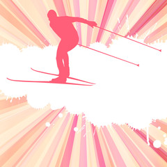 Skiing man vector abstract burst background poster