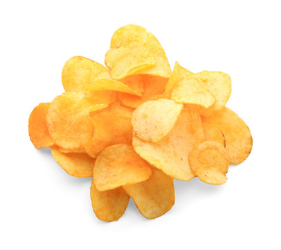 Potato Chips On White Background