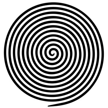 Black white round abstract vortex hypnotic spiral.