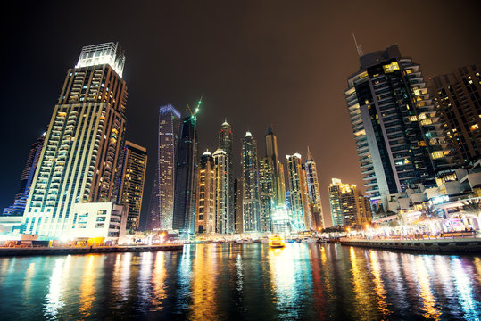 Dubai night cityscape.
