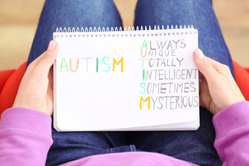Woman holding notebook with abbreviation expansion of word 