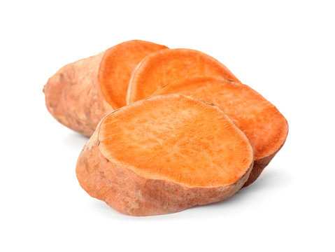 Sliced sweet potato, isolated on white