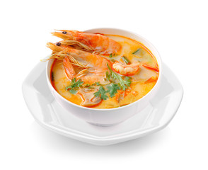 Tom Yam Kung (Thai cuisine) isolated on white background