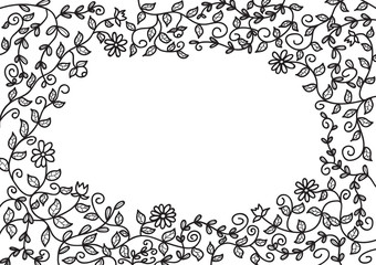 hand draw doodle background creeping plant and flower with copy space. vector illustration.