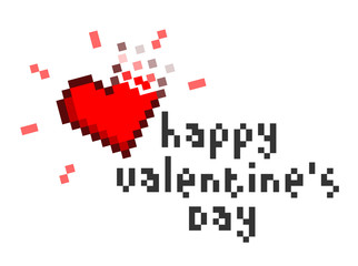 Pixel Art Happy Valentine's Day, a vector illustration of Valentine's Day in retro 8 bit style graphics.