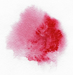 Watercolor. Abstract red spot on watercolor paper. Ink drop. Beautiful watercolor design elements. Grunge banner