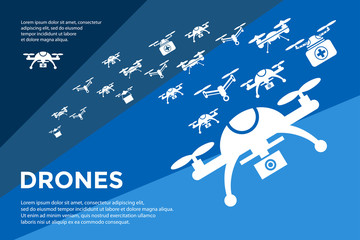 Digital vector flying drone objects color