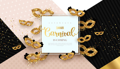 Carnaval card with golden masks
