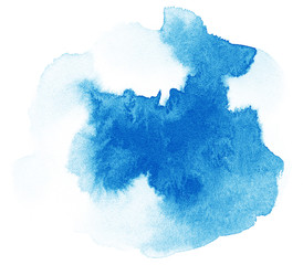 Watercolor. Abstract blue spot on white watercolor paper.
