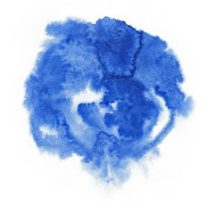 Watercolor. Abstract blue spot on white watercolor paper.