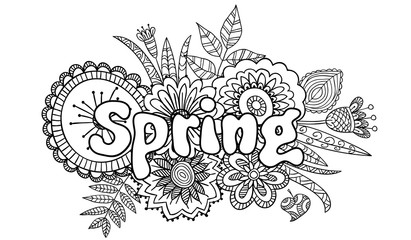 Floral banner in doodle style: spring.