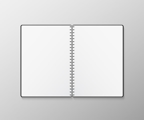 Vector opened blank notebook isolated on gray background.