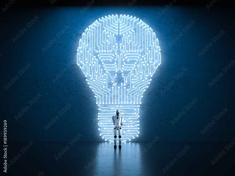 Poster robot with lightbulb