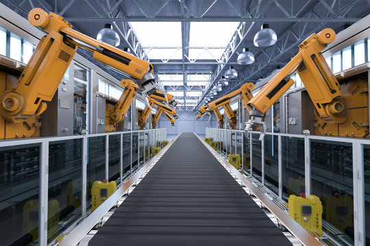 robotic machines with conveyor