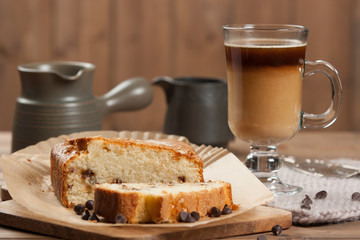 Home Baked Chocolate Chip Bread. Coffee.