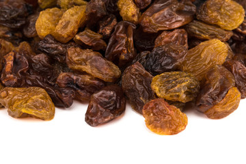 Dried raisins isolated on white background.  With clipping path