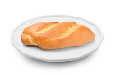 bread in a plate on white background