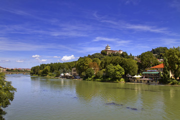Obraz premium Torino con Fiume Po e Monte dei Capuccini Piemonte Italia Europa Turin with Po River and Capuchins Mount Piedmont Italy Europe