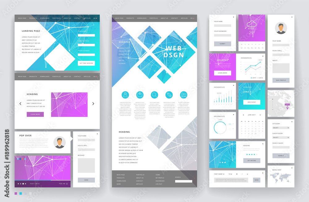 Wall mural website template design with interface elements