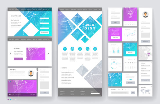 Website template design with interface elements