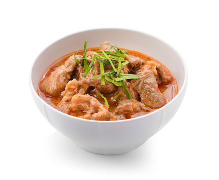 Panaeng curry is a type of Thai curry in white bowl