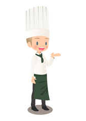 接客する男性シェフのイラスト画像
