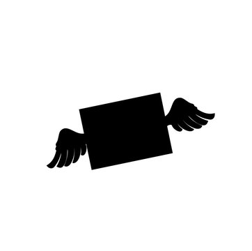 Black silhouette of closed envelope  with wings.