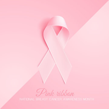 Vector realistic 3d pink silk ribbon breast cancer