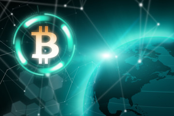 Crypto currency blockchain concept,virtual Bitcoin symbol