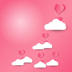 Pink balloon heart with cloud on pink background. Vector illustration.
