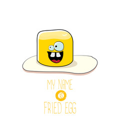 vector funny cartoon cute fried egg character isolated on white background. My name is fried egg concept illustration. good morning vector menu poster