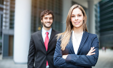 Business partners smiling outdoor