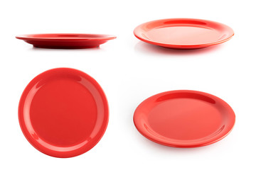 empty red plate isolated on a white - Powered by Adobe