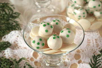 White chocolate sweets with green stars