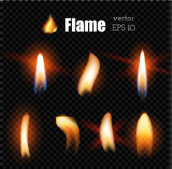 Vector realistic candle fire lighter flame - obrazy, fototapety, plakaty