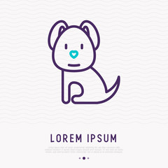 Funny dog sitting thin line icon. Modern vector illustration for logo of pet shelter or vet clinic.