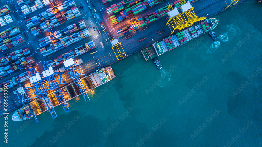 Wall mural aerial view of container cargo ship, container cargo ship in import export logistic, logistics and t - Wall murals