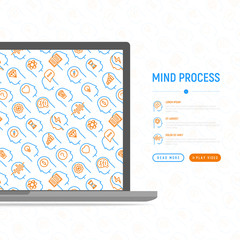 Mind process concept with thin line icons: intelligence, passion, conflict, innovation, time management, exploration, education, logical thinking. Modern vector illustration for web page.