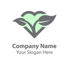 leaf love logo design, green nature love