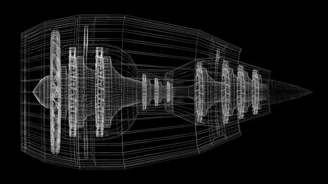 3D Plane/ Jet Engine (wireframe) - On Black Background