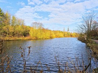 Sitting by a shallow tree lined lake in the winter sunshine.