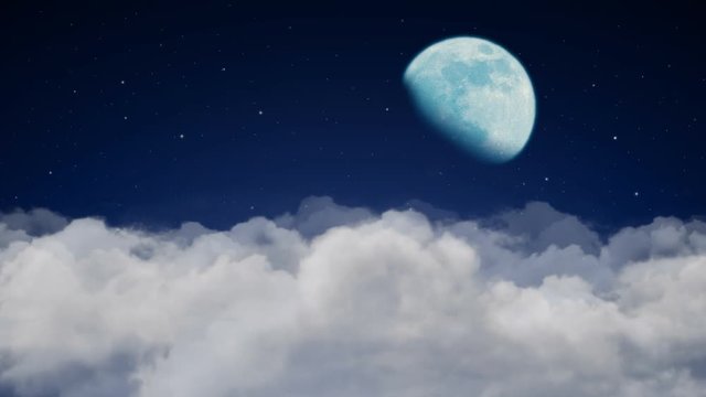 Night sky, moon, clouds, flying - animation