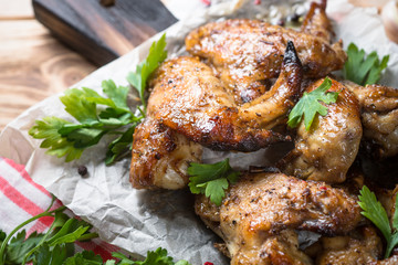 Fried chicken wings. Close up.