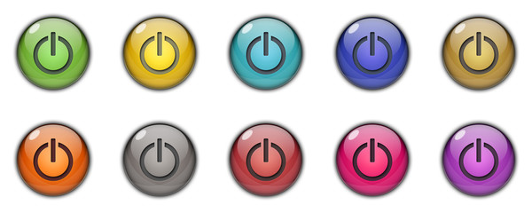 3D Power Buttons Icons Multicolor